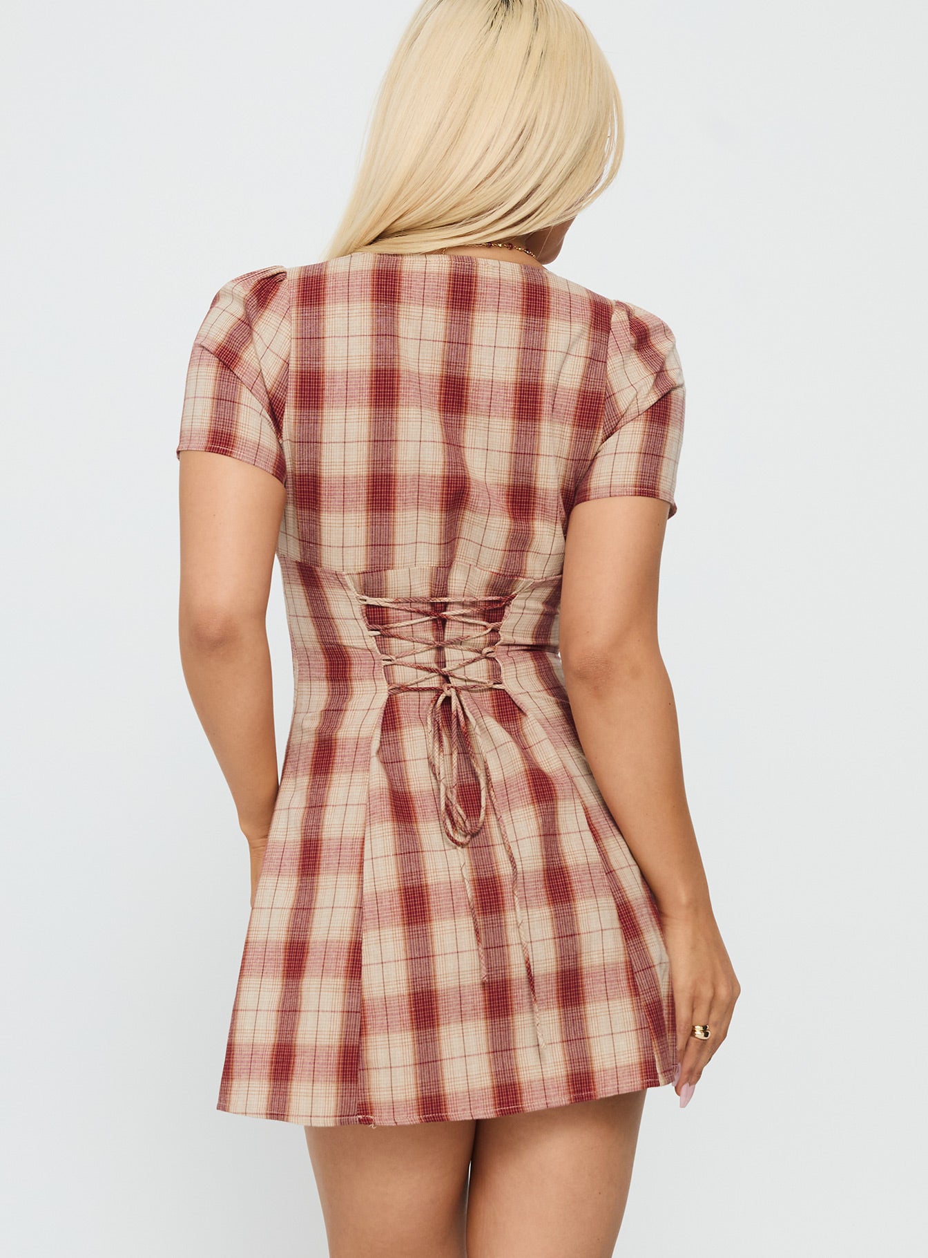 Twist Of Fate V Neck Mini Dress Plaid Princess Polly