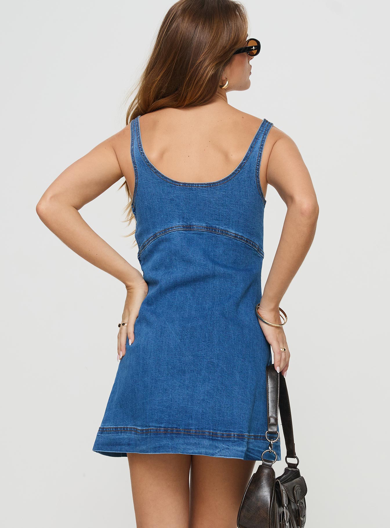 Rautha Denim Mini Dress Mid Wash Princess Polly