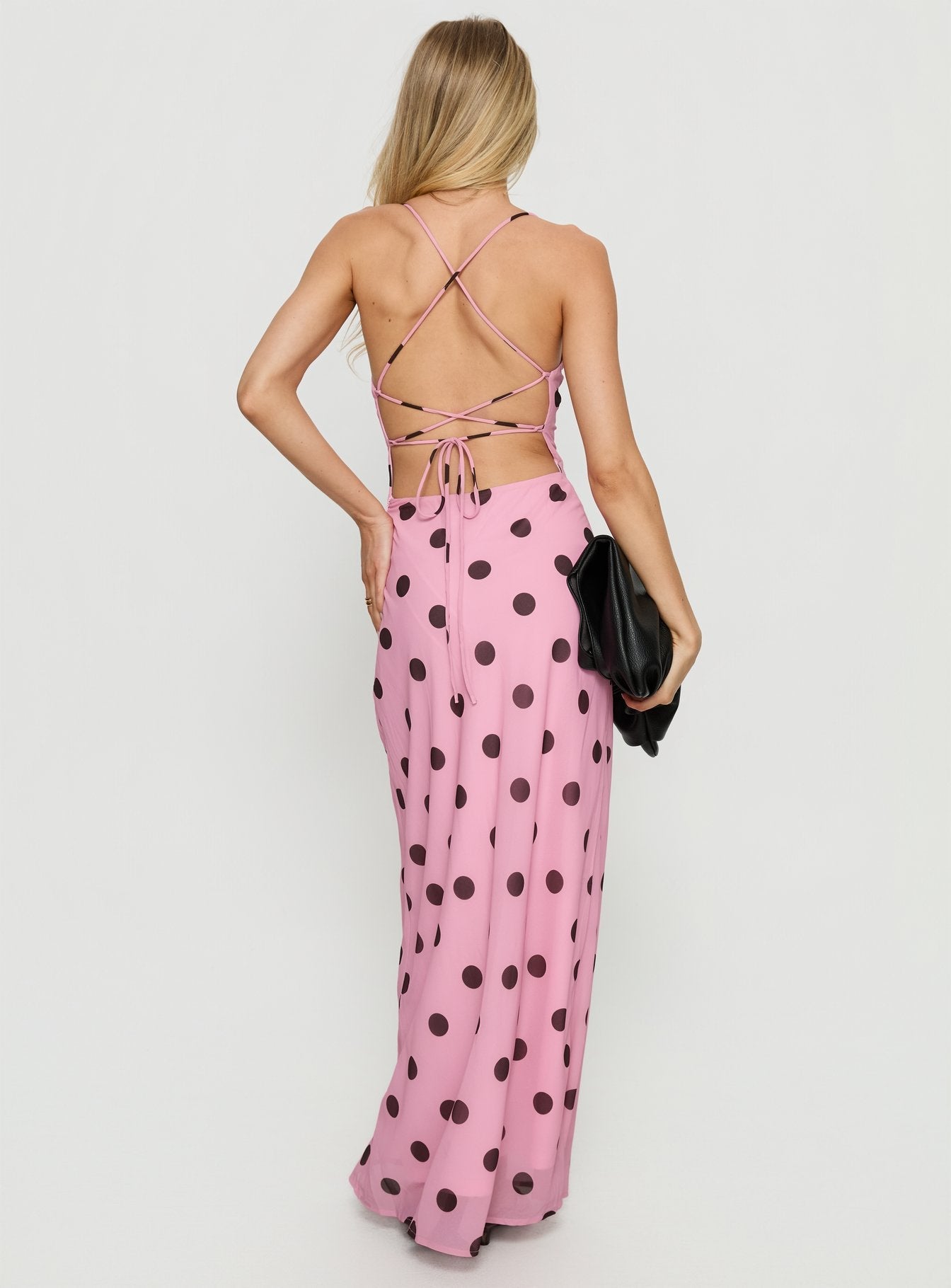 Celena Maxi Dress Pink / Brown Polka Princess Polly