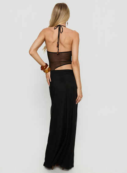 Dyanna Halter Mesh Maxi Dress Black Princess Polly