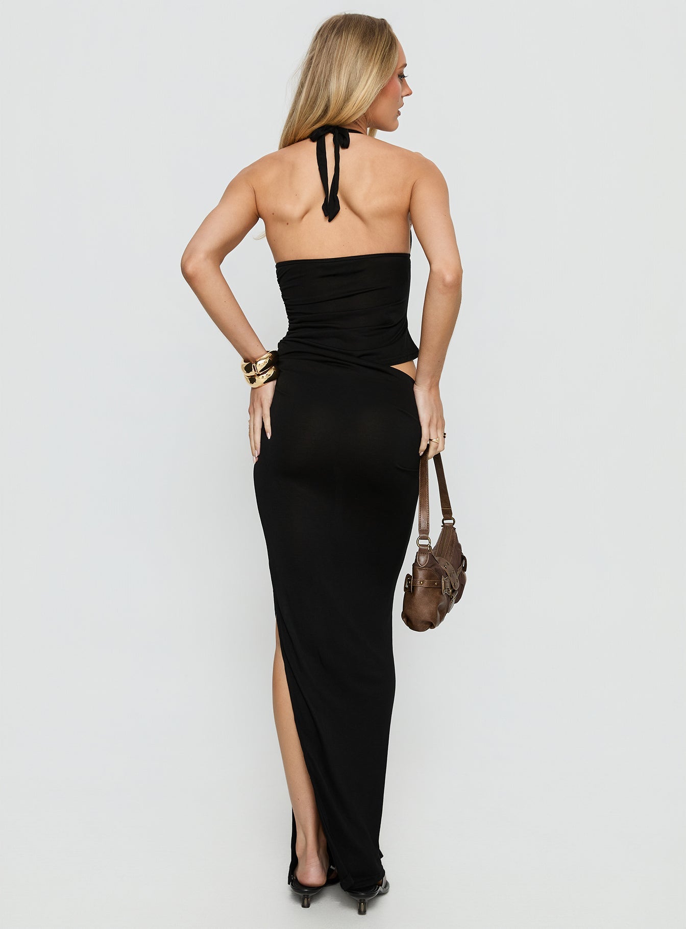 Imeraldia Hardware Halter Maxi Dress Black Princess Polly
