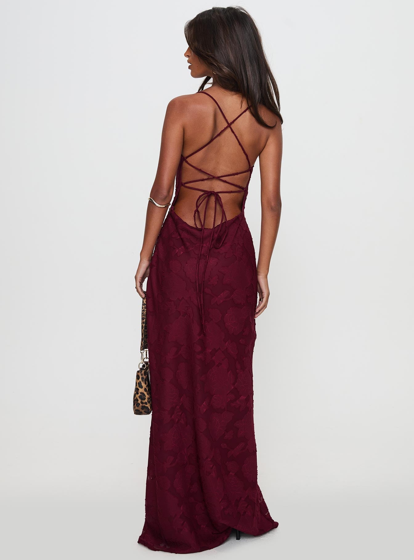 Celena Maxi Dress Burgundy Burnout Princess Polly
