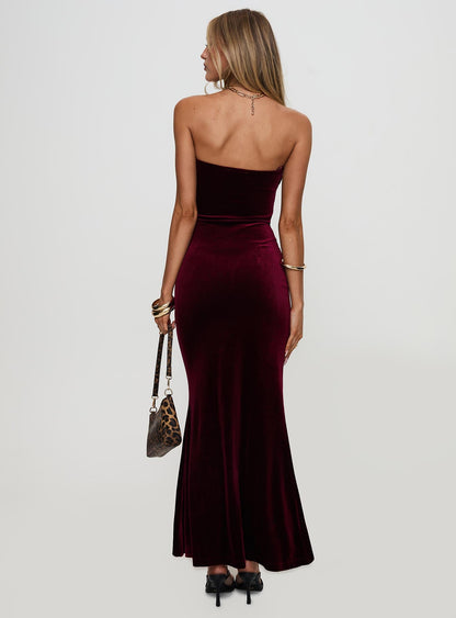 Irena Strapless Maxi Dress Burgundy Princess Polly