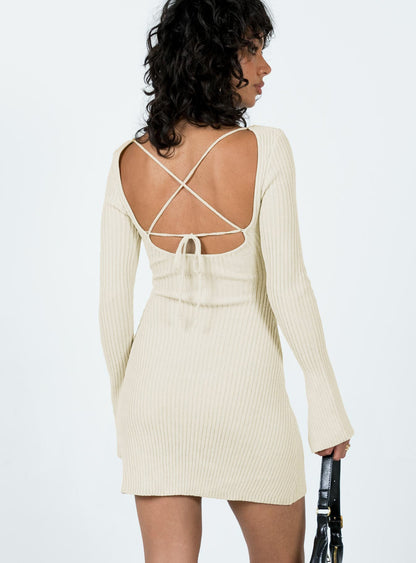 Brownhall Long Sleeve Mini Dress Beige Princess Polly