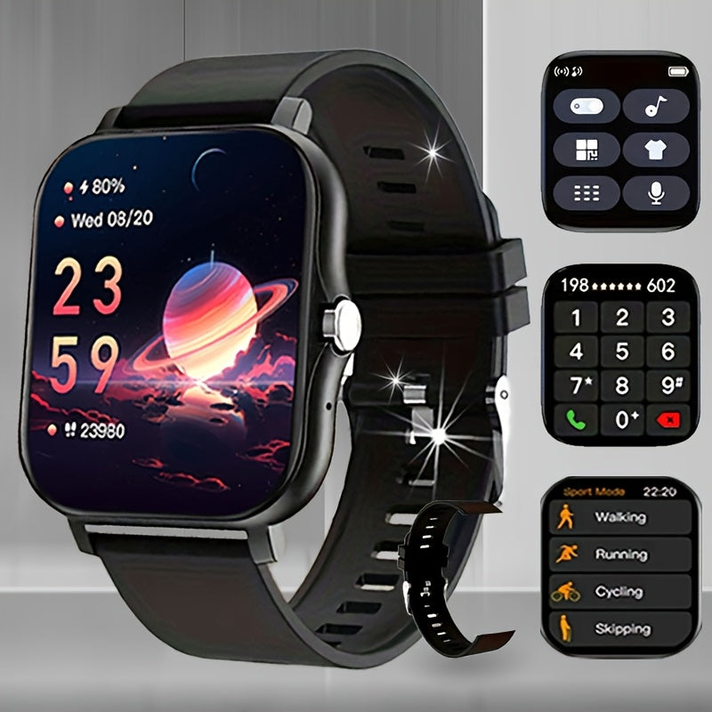 1.83-inch Full Touch Screen Smart Watch for Men And Women, USB Rechargeable, Multi-sport Mode Outdoor Fitness Watch, 180mAh Battery, with Wireless Calling, Remote Camera/music, Message Notification And Dialing, Dual Silicone Beauty World Shop