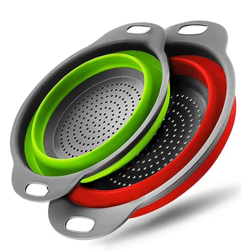 1/2 Set of Round Kitchen Draining Baskets, Foldable Funnel - Includes One Large And One Small, Perfect for Draining Pasta, Vegetables, And Fruits (Green, Red, Blue) Beauty Fashion