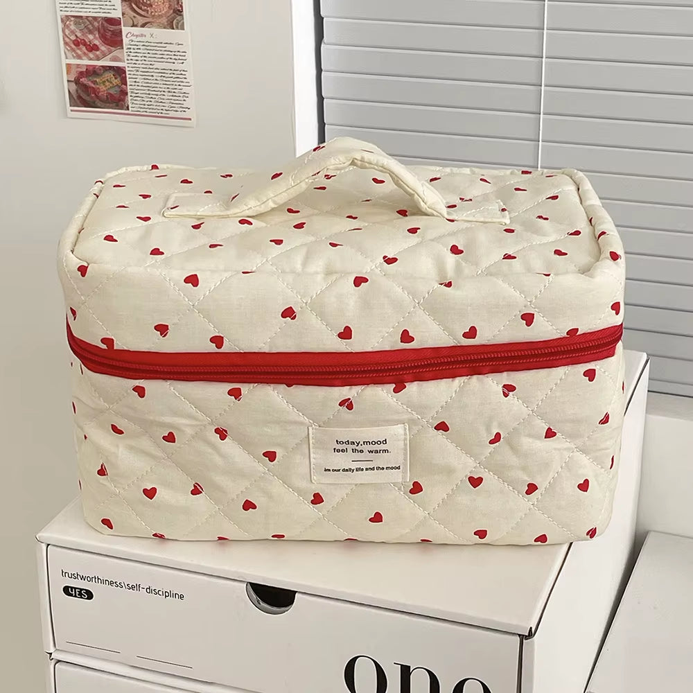 Fashion Ins Heart Women Quilting Makeup Bag Large Capacity Toiletry Cosmetic Storage Pouch Handbag Ladies Zipper Makeup Bag