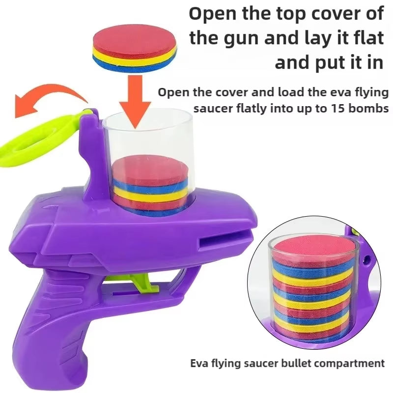 Double Player EVA Flying Disc Gun, Parent-Child Interactive Shooter Toy with Soft Bullets for Kids Outdoor Indoor Safety Game