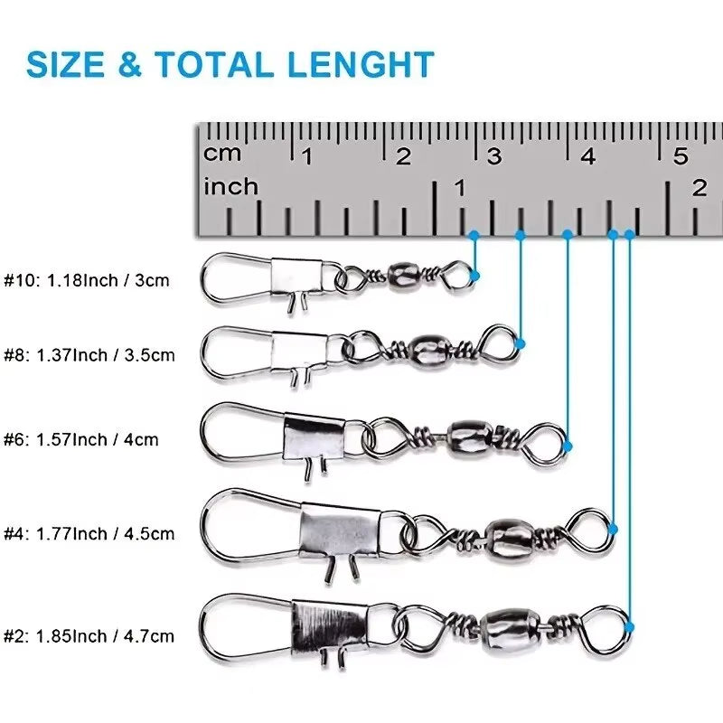 100Pcs/Set Fishing Connector Swivels Interlock Pin Pin Bearing Rolling Swivel Snap Swivel for Fishhook Carp Lure Accessories