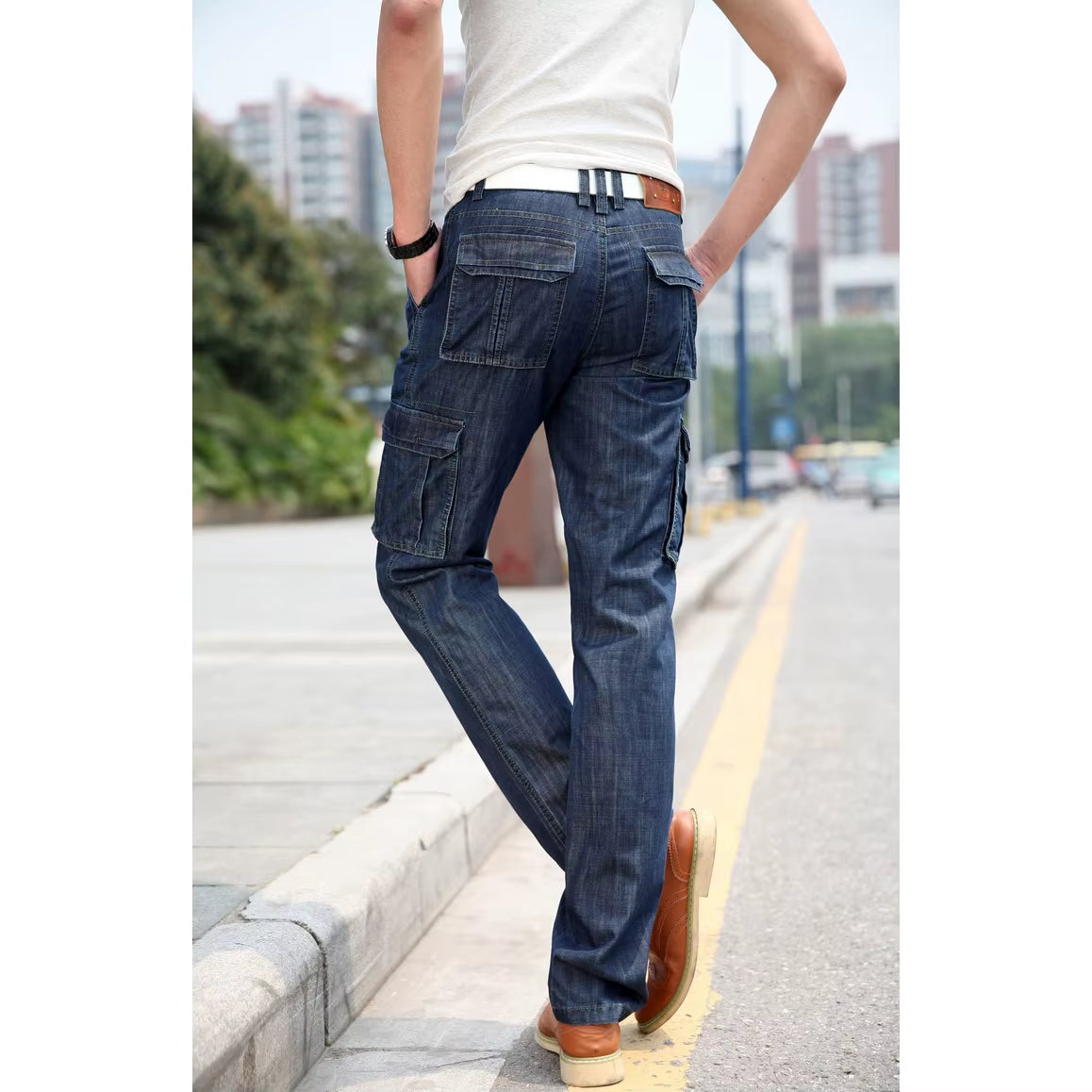 High Quality Men'S Jeans Multi Pocket Denim Cargo Pants Oversized Casual Pants Men Clothing Loose Trousers 29-44 A2F125