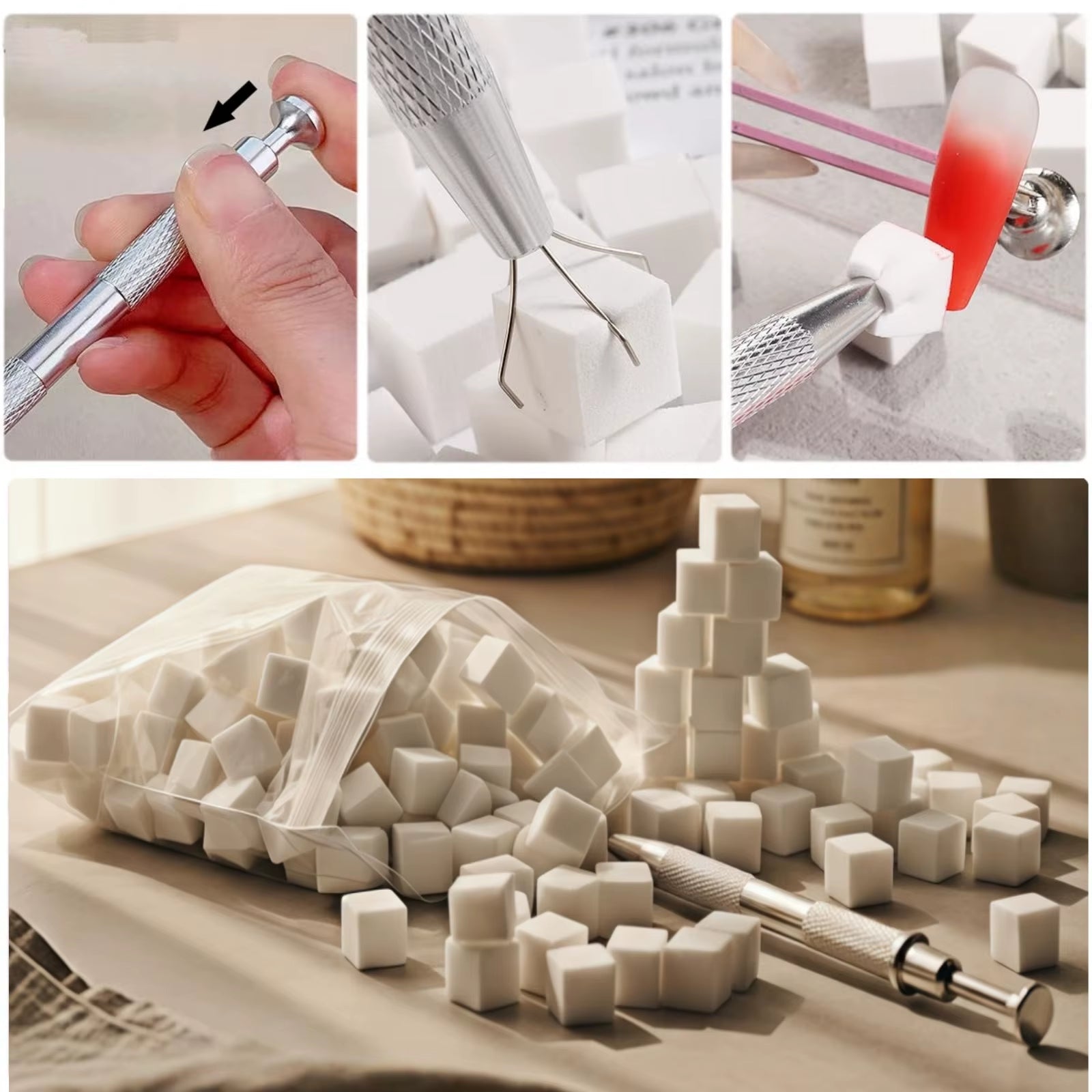 Professional Ombre Aura Nail Art Kit - 100/300/500Pcs Soft Sponges with Grabbing Pen Manicure Accessories