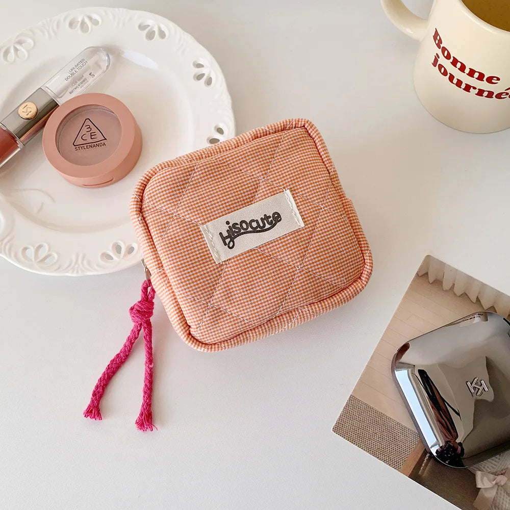 Korean Style Minimalist Cosmetic Pouch,Small Square Makeup Bag with Zipper, Portable Storage for Lipstick, Coin Purse for Women