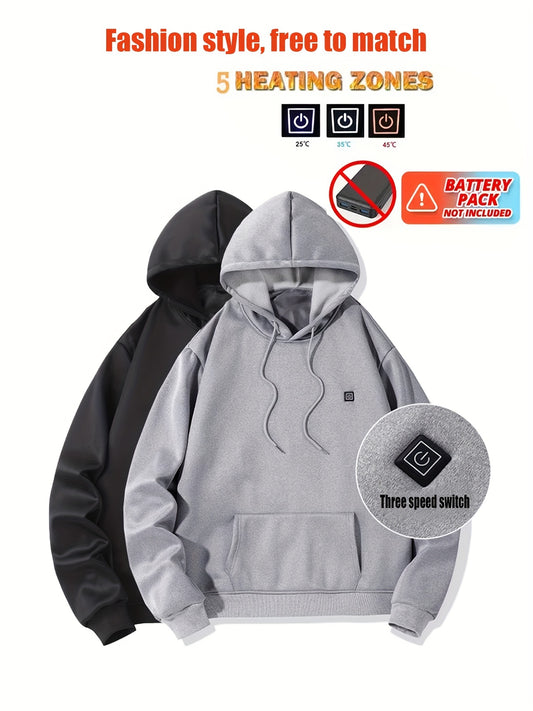 5 Heating Zones Heated Hooded Sweatshirt For Men – Autumn/Winter Outdoor Sport Pullover With Kangaroo Pocket – Battery Pack Not Included Beauty World Shop