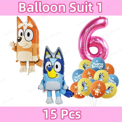 Pink Bluey Birthday Decorations for Kids Latex Aluminum Foil Balloons Bingo Theme Party Event Supplies Disposable Tableware Toys