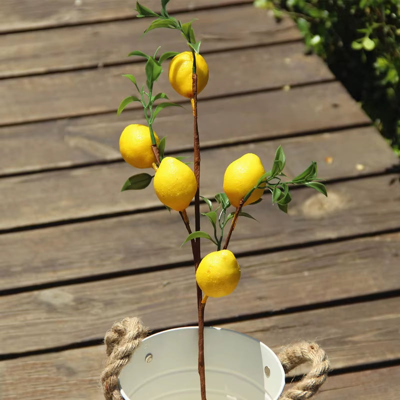 1Pcluxury Lemon Fruit Branch with Green Leaves Artificial Flowers Home Photography Props Flores Artificales Fake Plants