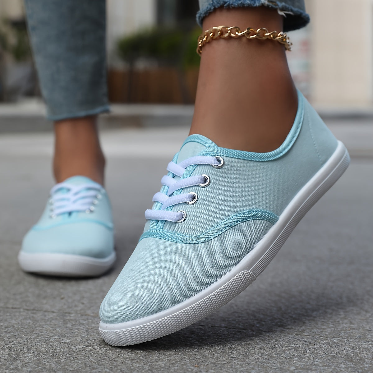 Women's Casual Canvas Sneakers, Low-Top Lace-up Walking Shoes, Lightweight & Comfort Sport Shoes Beauty World Shop