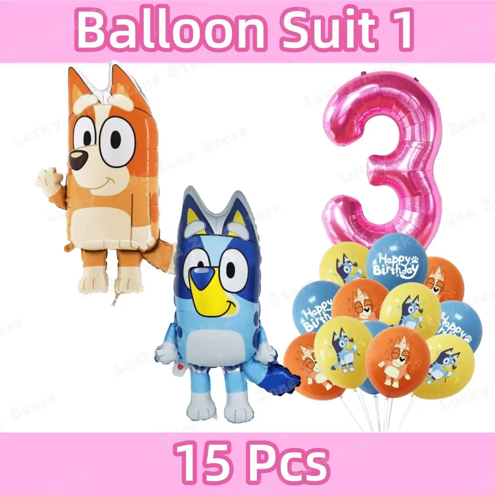 Pink Bluey Birthday Decorations for Kids Latex Aluminum Foil Balloons Bingo Theme Party Event Supplies Disposable Tableware Toys