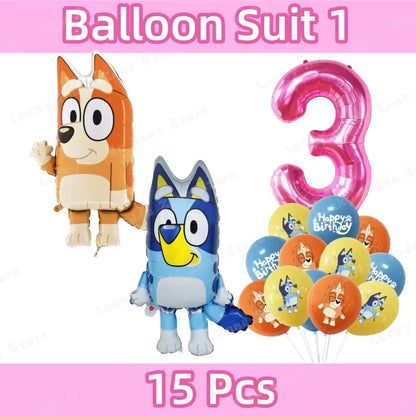 Pink Bluey Birthday Decorations for Kids Latex Aluminum Foil Balloons Bingo Theme Party Event Supplies Disposable Tableware Toys