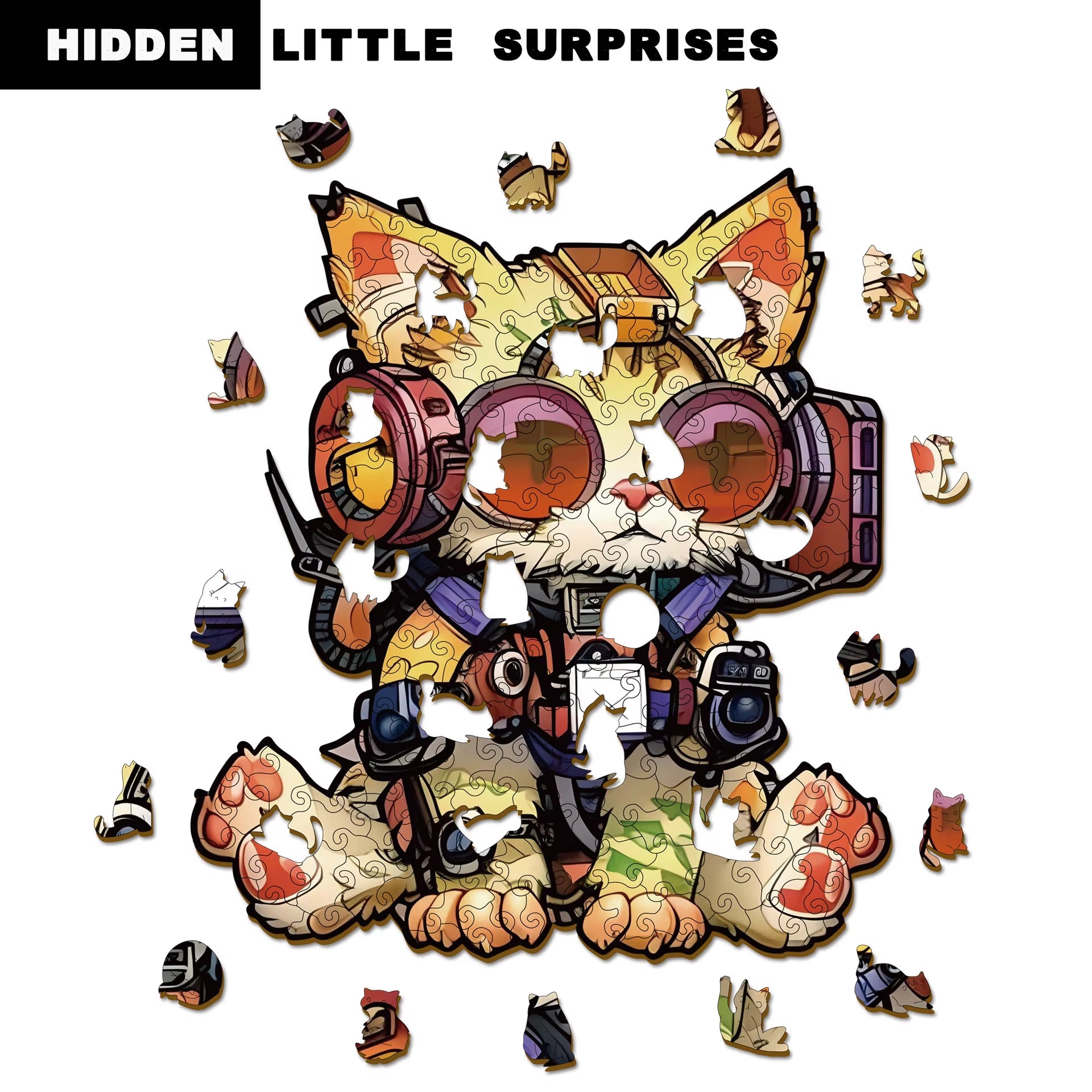116/185Pcs Cat Wooden Puzzle Irregular-Shaped Jigsaw Puzzle Stress-Relieving Game Birthday Xmas Gifts for Cat Lovers Home Decor
