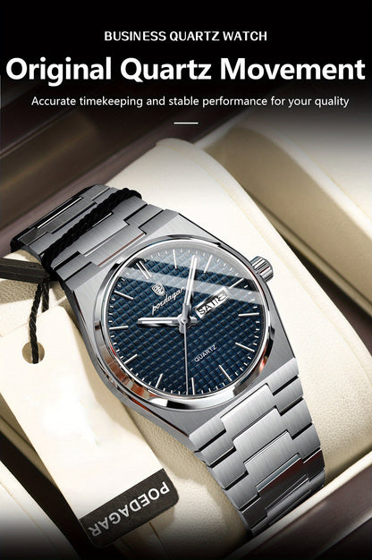 POEDAGAR Men's Luxury Sport Watch, Military Luminous Date Week, Stainless Steel Quartz, Casual Style, Pointer Display, Electronic Movement, Zinc Alloy Case, Stainless Steel Band, Round Dial Beauty World Shop