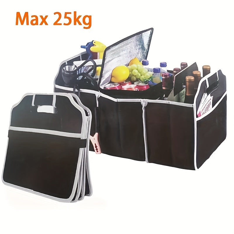 1pc Universal Car Trunk Organizer, Portable Foldable Auto Storage Bag with 3 Compartments, for SUV, Truck, Van, Sedan Beauty Fashion