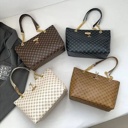 1Pcs Fashionable Large Capacity Handbag Texture PU Leather Tote Women Bag with Hanging Accessories Shoulder Bag