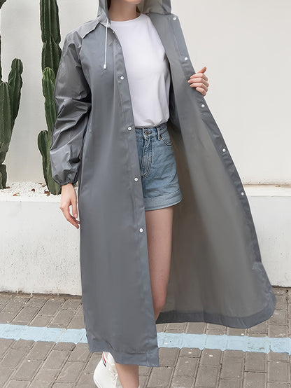 Gray EVA Raincoat - Windproof, Waterproof, Full-Body Thickened Jacket for Travel, Cycling, Hiking - Portable, Elastic Cuffs, Buttoned Closure Beauty Fashion