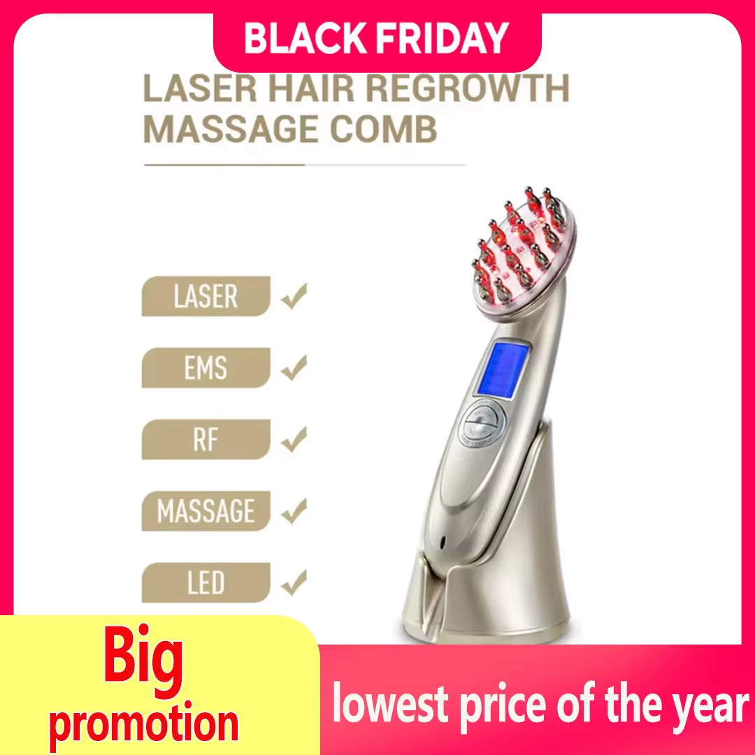 Electric Laser Hair Growth Comb anti Hair Loss Massage Therapy Infrared RF Red Light EMS Vibration Massager Hair Brush Hair Care