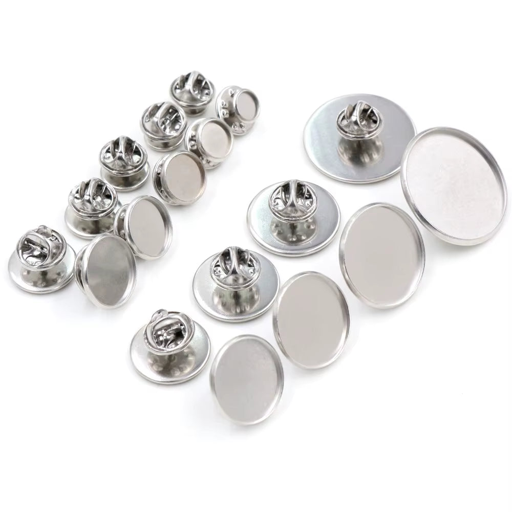 10Pcs/ Lot 6/8/10/12/14/16/18/20/25Mm Stainless Steel Material Brooch Style Cabochon Base Cufflink Spacer Settings Tie Tack Pins