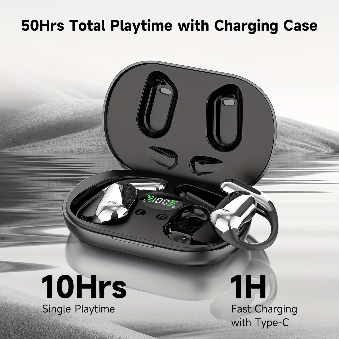 [50 Hours Wireless Sport Headphones] Wireless Headphones with Open Ear Design, Sport Earbuds Featuring Touch Volume Control, Built-In Microphone, And Ear Hooks. They Offer 50 Hours of Playtime And Come with an LED Display Cha
