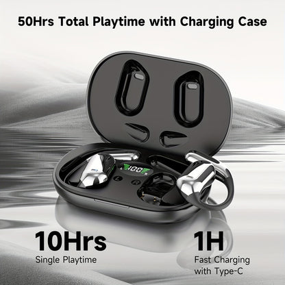 [50 Hours Wireless Sport Headphones] Wireless Headphones with Open Ear Design, Sport Earbuds Featuring Touch Volume Control, Built-In Microphone, And Ear Hooks. They Offer 50 Hours of Playtime And Come with an LED Display Cha
