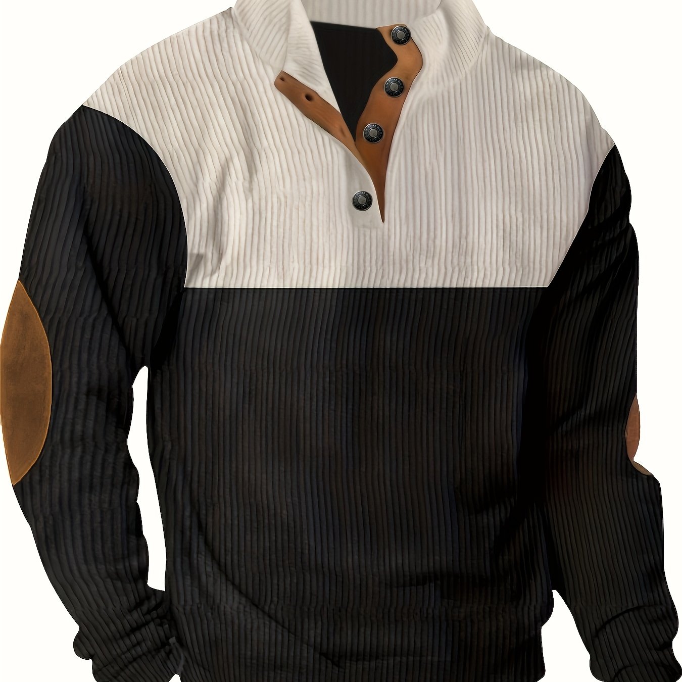 [1pc Casual Sport Shirt Embroidery] 1pc Men'S Casual Sport Shirt, Long Sleeve Crew Neck Knitwear with Embroidery Detail, Solid Color, Polyester Blend, Regular Fit - Fashion Colorblock Pullover Sweatshirt Beauty World Shop