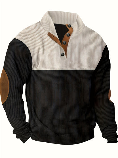 [1pc Casual Sport Shirt Embroidery] 1pc Men'S Casual Sport Shirt, Long Sleeve Crew Neck Knitwear with Embroidery Detail, Solid Color, Polyester Blend, Regular Fit - Fashion Colorblock Pullover Sweatshirt Beauty World Shop