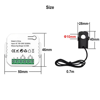 Tuya Smart Zigbee Energy Meter Bidirection 1, 2 Channel with Current Transformer Clamp App Monitor Power 80A 110V/240V 50/60Hz