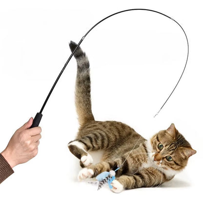 Extended Telescopic Cat Stick Cat Toys 1.8M Scratch Resistant Pet Accessories Telescopic Fishing Rod with Feather for Active Cat