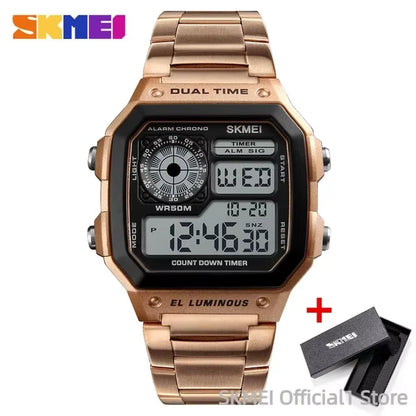 1335 Digital Watch for Men Retro Sports Waterproof Chrono Electronic Mens Wristwatches Stainless Steel Clock Reloj Hombre