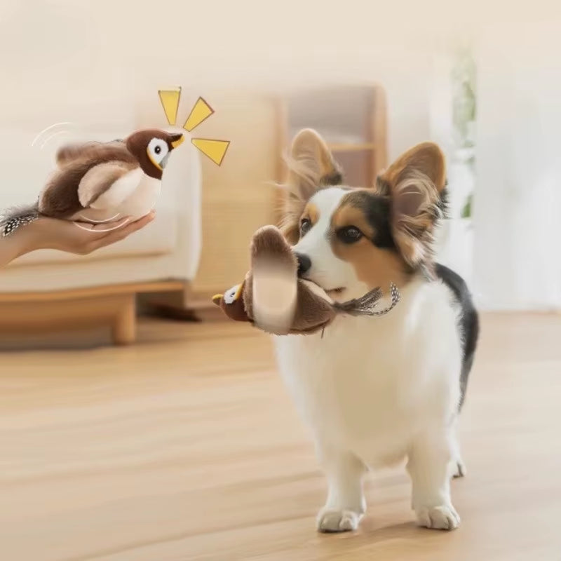 "Rechargeable Flapping Bird Cats Toy | Interactive Plush with Motion Sensor & Dual Sounds, Safe Chew Toy for Indoor Dogs/Cats"