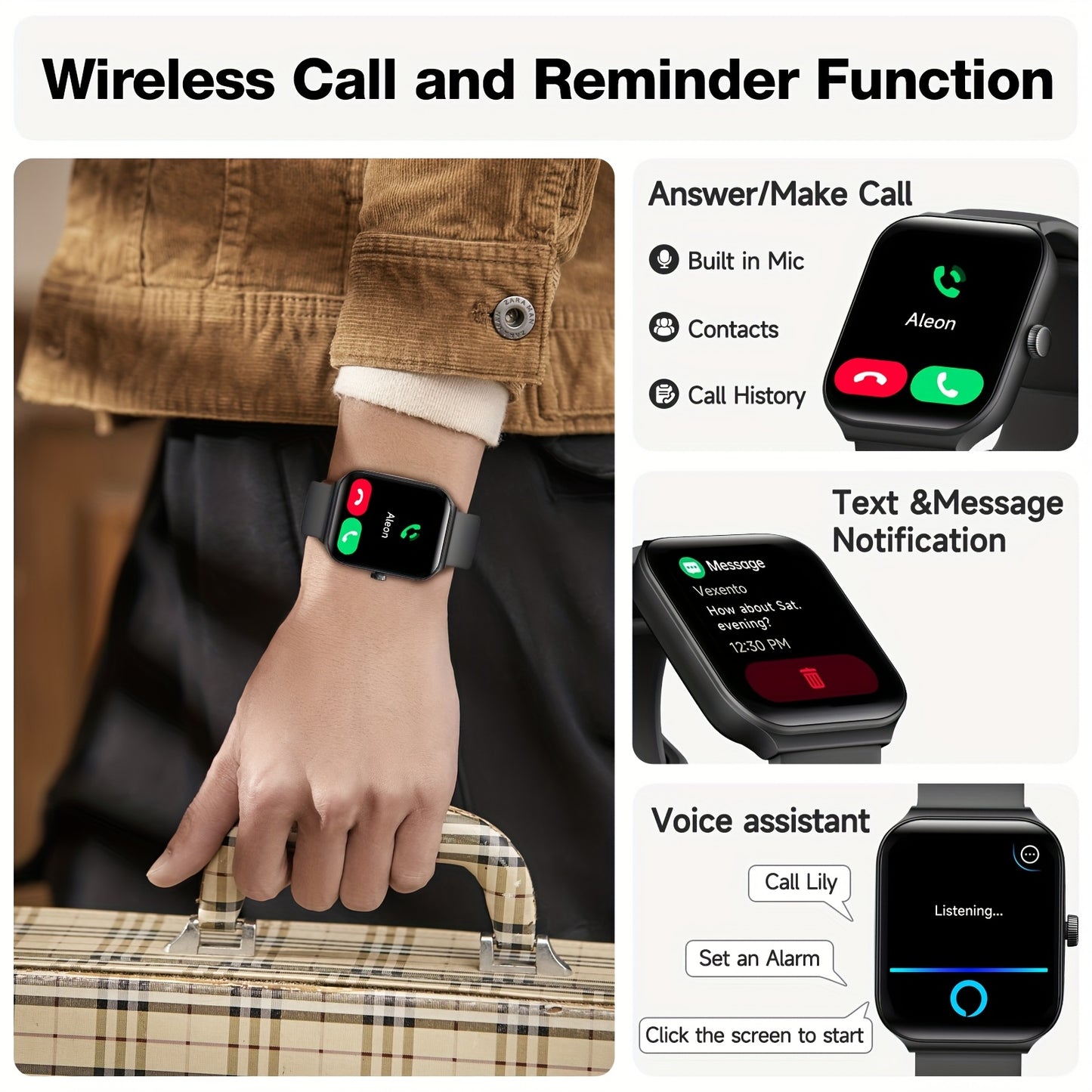 FAWEIO Smart Watch For Men Women Wireless Call, 1.95" Smartwatch With 100+ Sport Modes, Fitness Activity Tracker Pedometer, Built-in Alexa, For iPhone & Android, Perfect Gift For Family And Friends