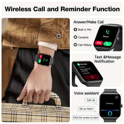 FAWEIO Smart Watch For Men Women Wireless Call, 1.95" Smartwatch With 100+ Sport Modes, Fitness Activity Tracker Pedometer, Built-in Alexa, For iPhone & Android, Perfect Gift For Family And Friends