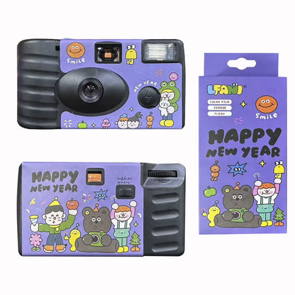 12/27 Sheets Retro Disposable Film Camera Retro Sport Black and White Color Film Dummy Machine with Flash FYE Illustrator Union