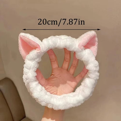 Cute Coral Fleece Cat Ear Headband - Soft & Comfortable, Perfect for Face Washing & Makeup, Fashionable Accessory for Women
