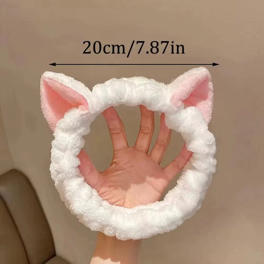 Cute Coral Fleece Cat Ear Headband - Soft & Comfortable, Perfect for Face Washing & Makeup, Fashionable Accessory for Women