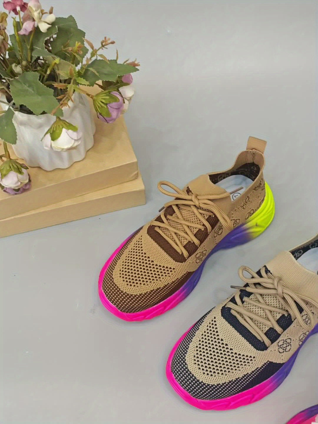 Embroidered Fashion Sneakers Women's Breathable Lightweight Athletic Shoes - Low Top Lace-Up Fabric Sport Sneakers with Round Toe, All-Season EVA Sole - Taizhou Handmade Floral Running Shoes