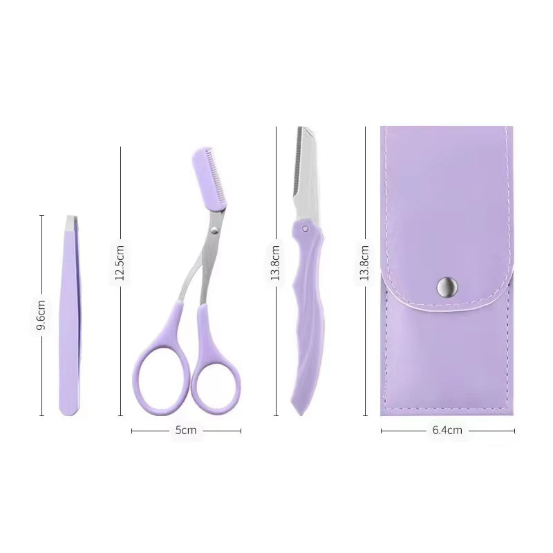 2/3Pcs Stainless Steel Eyebrow Trimmer Folding Eyebrow Trimming Suit Eyebrow Clipper Comb Tweezers Makeup Tools
