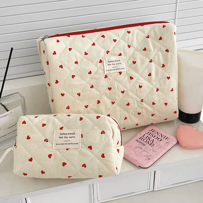 Fashion Ins Heart Women Quilting Makeup Bag Large Capacity Toiletry Cosmetic Storage Pouch Handbag Ladies Zipper Makeup Bag