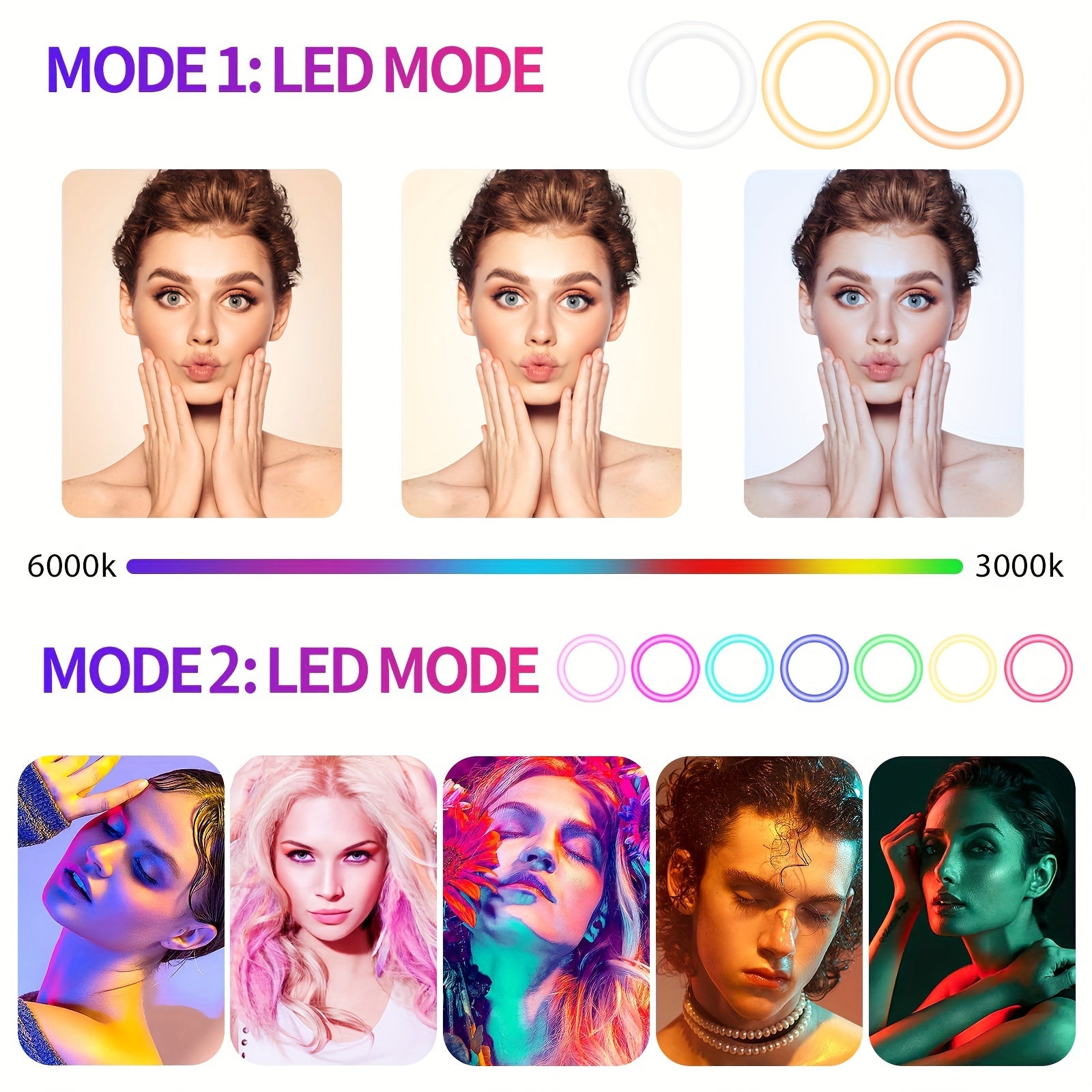 1pc 10" Ring Light With Stand 62'' Tall & Phone Holder, 38 Color Modes Selfie Ring Light With Tripod Stand, Stepless Dimmable/Speed LED Ring Light Beauty Fashion