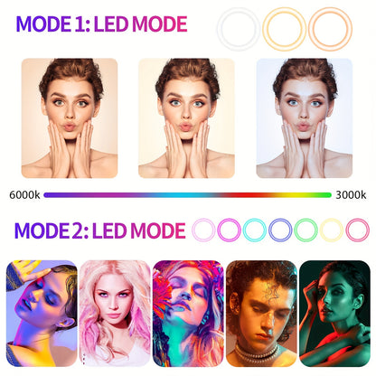 1pc 10" Ring Light With Stand 62'' Tall & Phone Holder, 38 Color Modes Selfie Ring Light With Tripod Stand, Stepless Dimmable/Speed LED Ring Light Beauty Fashion