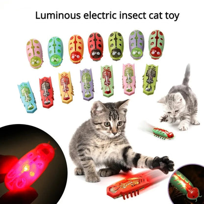 Cat Toys Light-Up Electric Worms Pet Interactive Puzzle Mouse Beetles Automatic Flip to Avoid Obstacles Teasing Cat Pet Toys