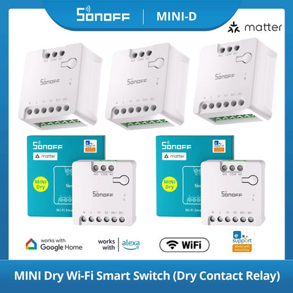 MINI-D MINI Dry Wi-Fi Matter Smart Switch Switch Dry Contact Relay DC Low Power Motor for Garage Door Boiler via Ewelink