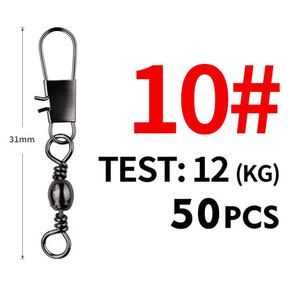 50Pcs/Lot Fishing Connector Pin Bearing Rolling Swivel Stainless Steel with Snap Fishhook Lure Tackle Accessorie
